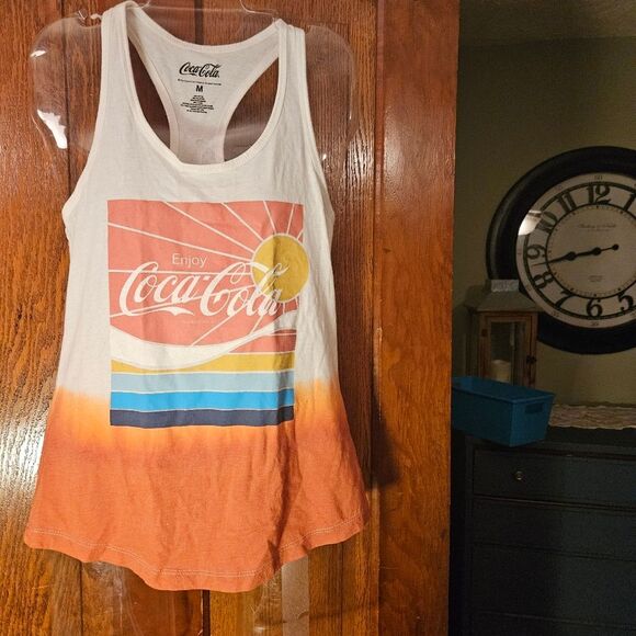 WOMEN'S SZ M Coca Cola tie dye look tank racer back top summer - Picture 1 of 4